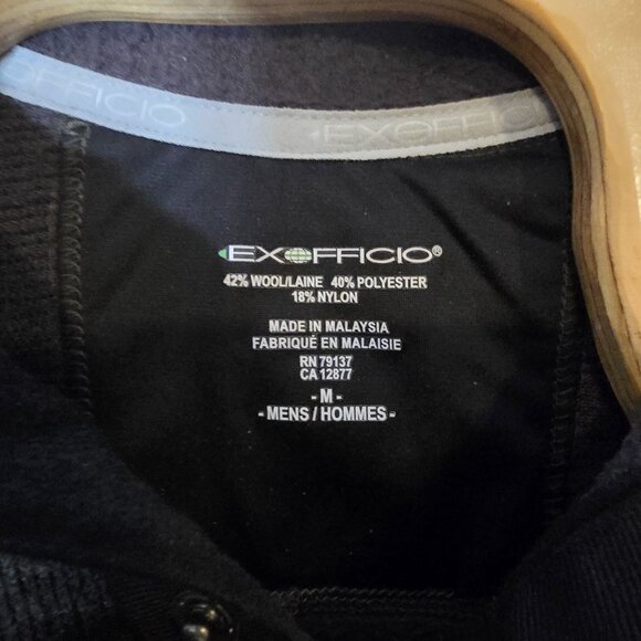 Exofficio Wool Blend Sweater Hiking Camping Fishing Medium Men Green Snap Collar - Picture 4 of 5